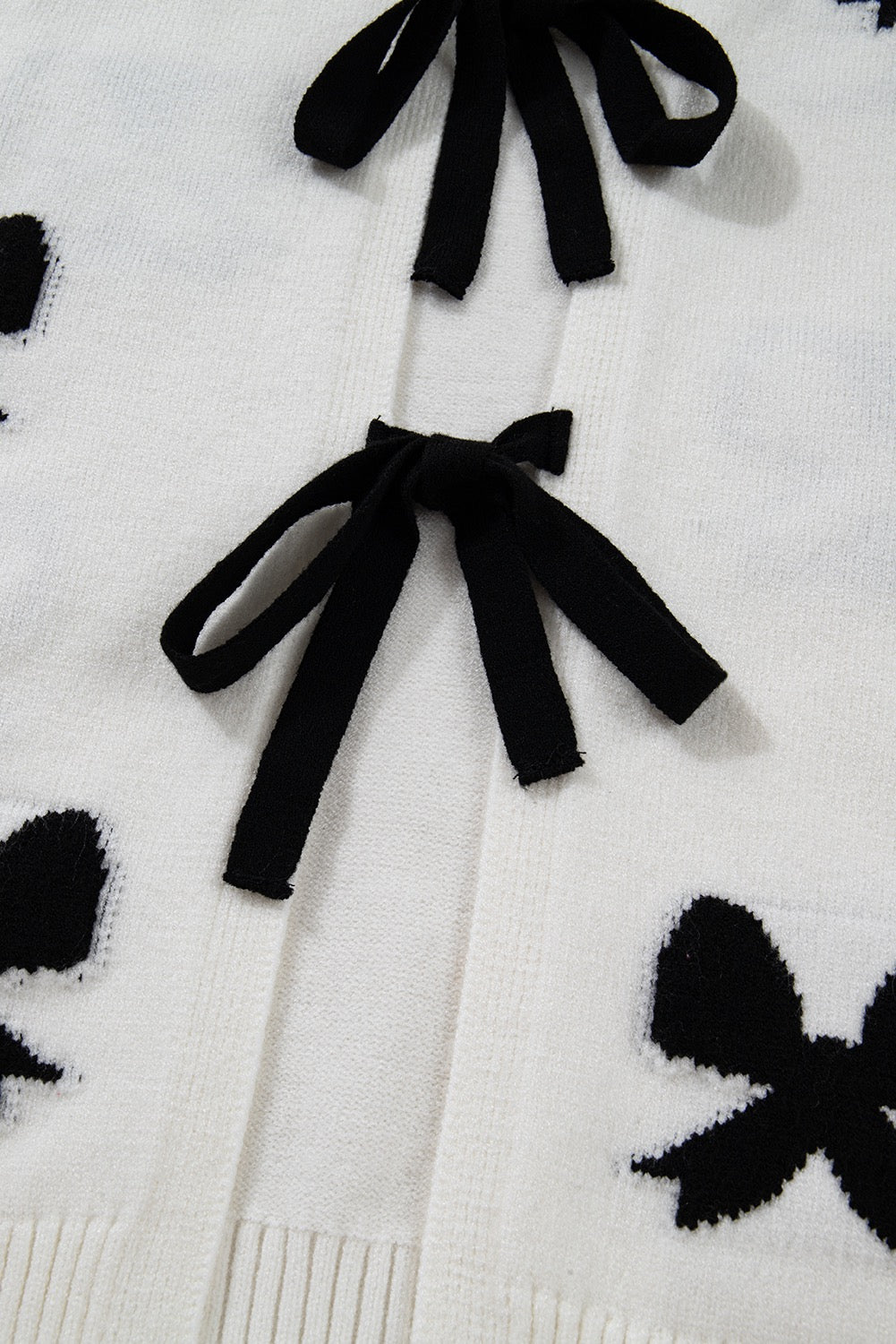 White Lace-up Bow Pattern Sweater Cardigan