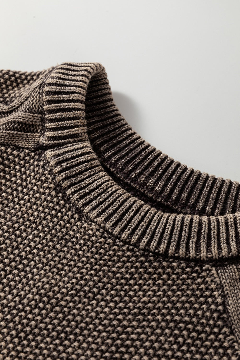 Casual Sweater Dark Brown Contrast Cable Knit Sleeve