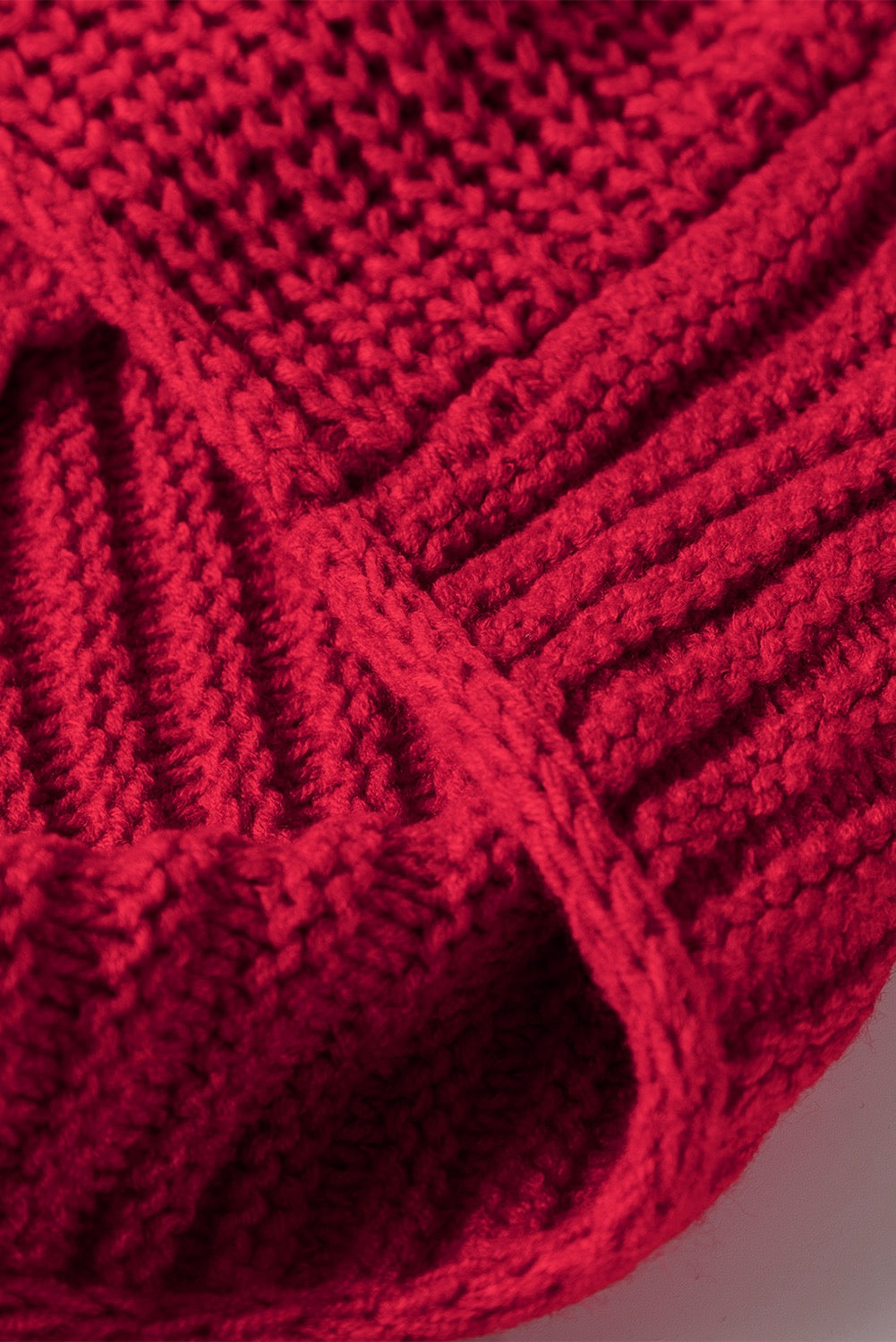 Racing Red Color Contrast Trim Textured Knit Drawstring Hooded Sweater