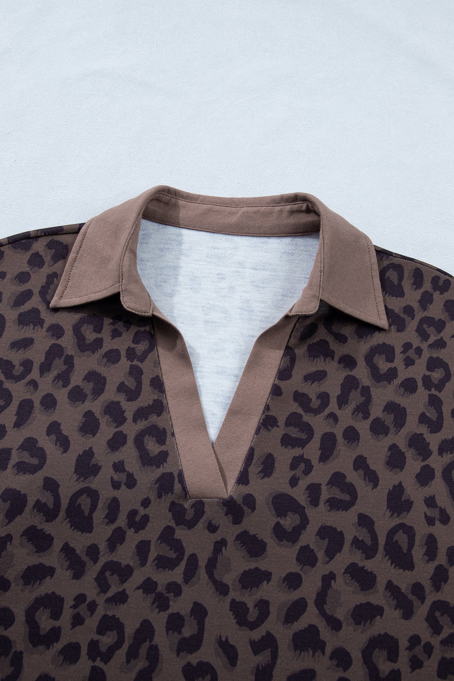 Brown V Neck Collar Leopard Printed Set
