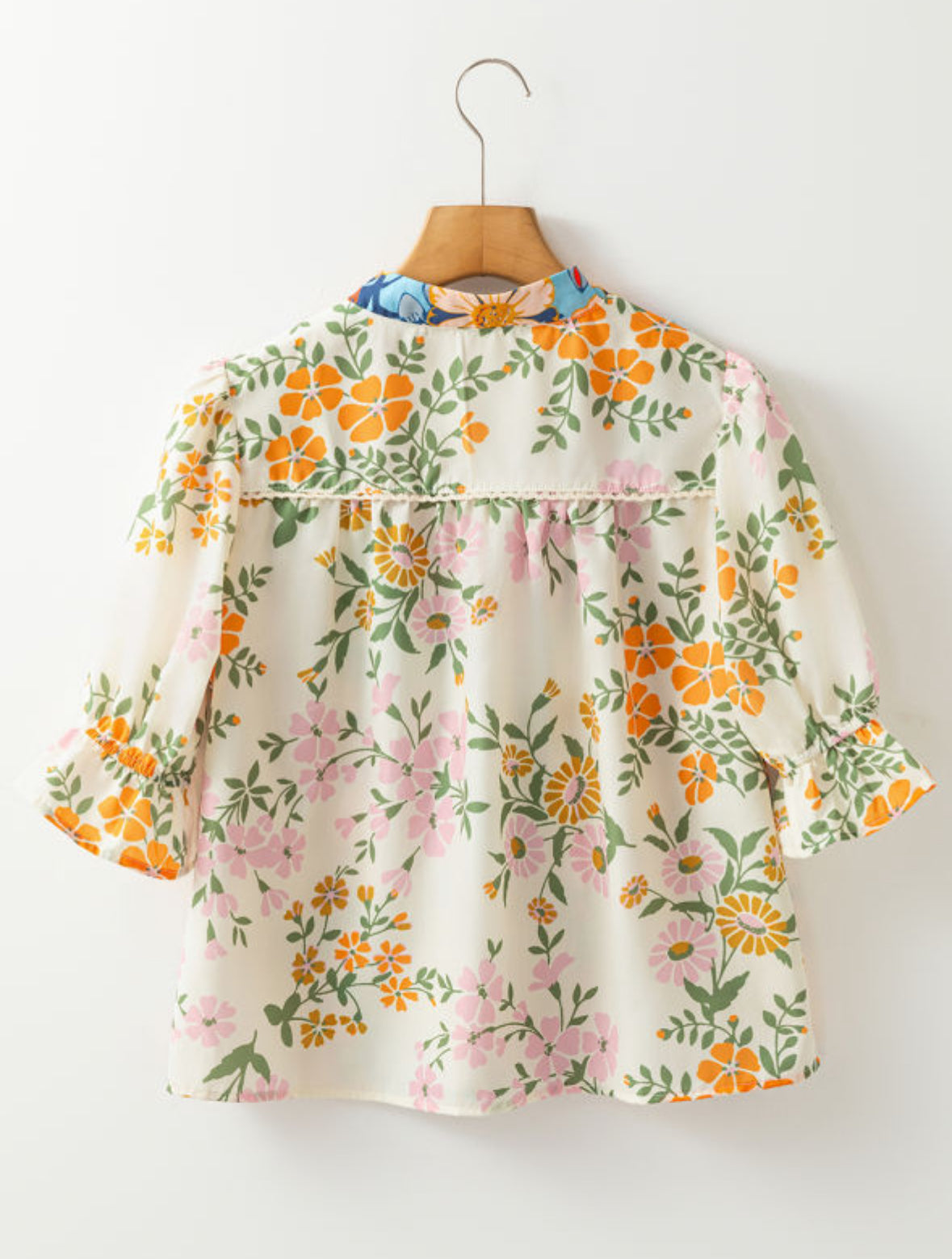 Multicolour Half Sleeve Boho Floral,  Pop of Color Neckline, Blouse