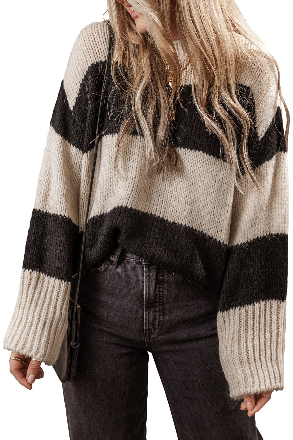 Black and Beige Pullover, Oversized Sweater