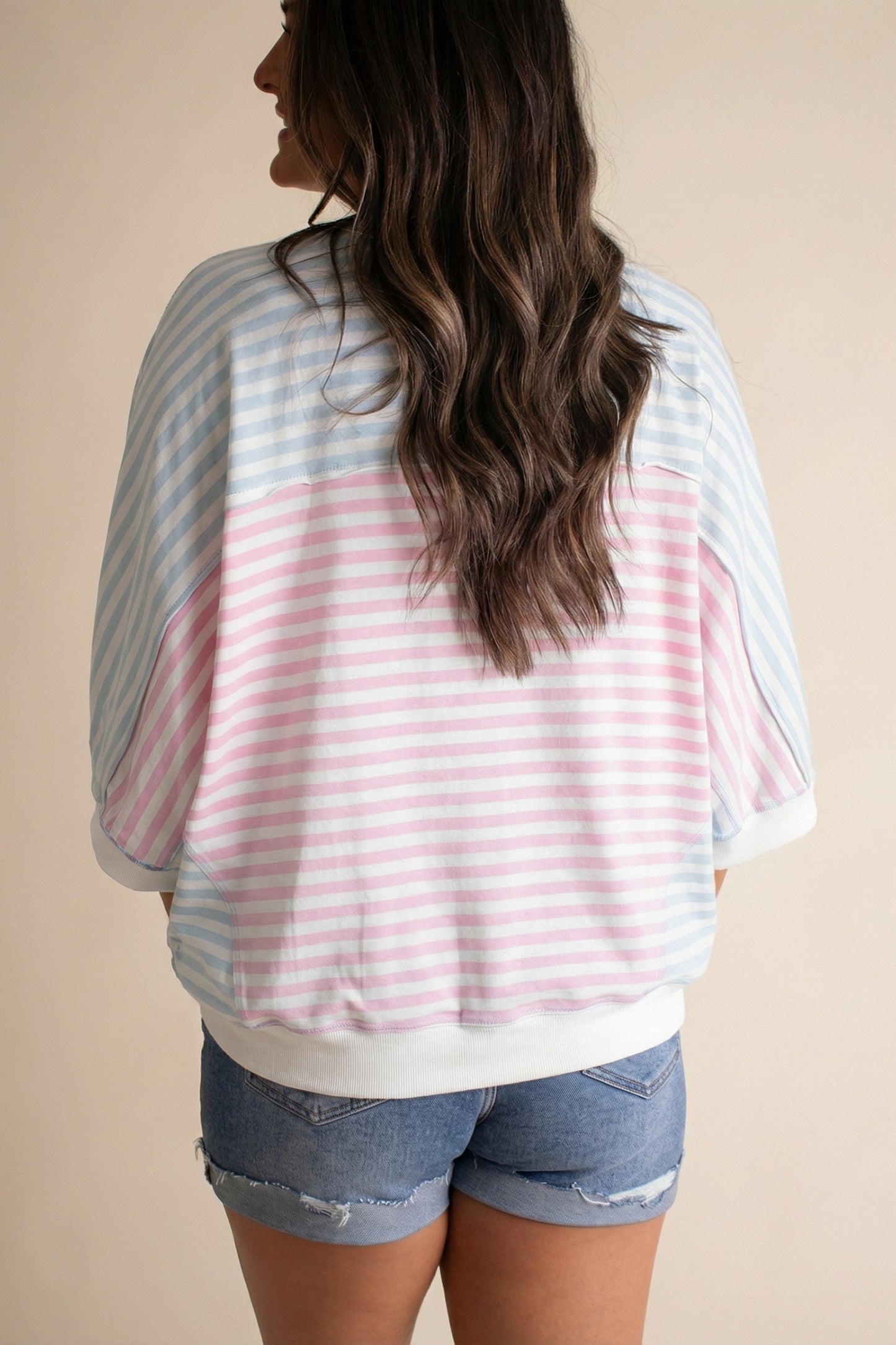 Casual Stripe Oversize Dolman Sleeve Patchwork