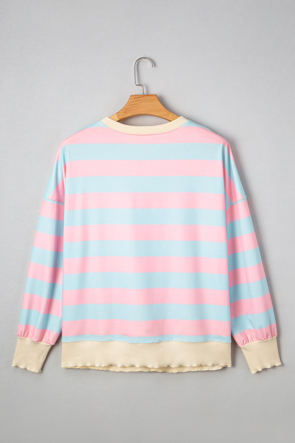 Sky Blue Stripe Drop Shoulder Crewneck Plus Size Sweatshirt