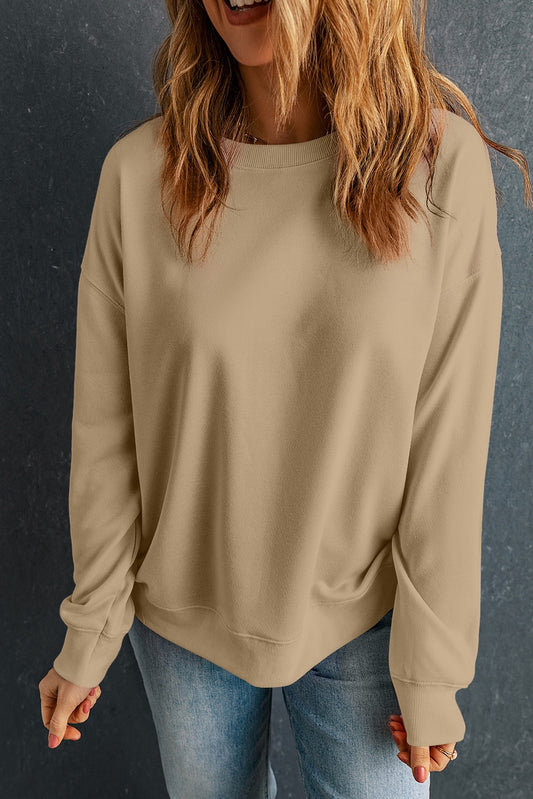 Beige Basic Crewneck Sweatshirt