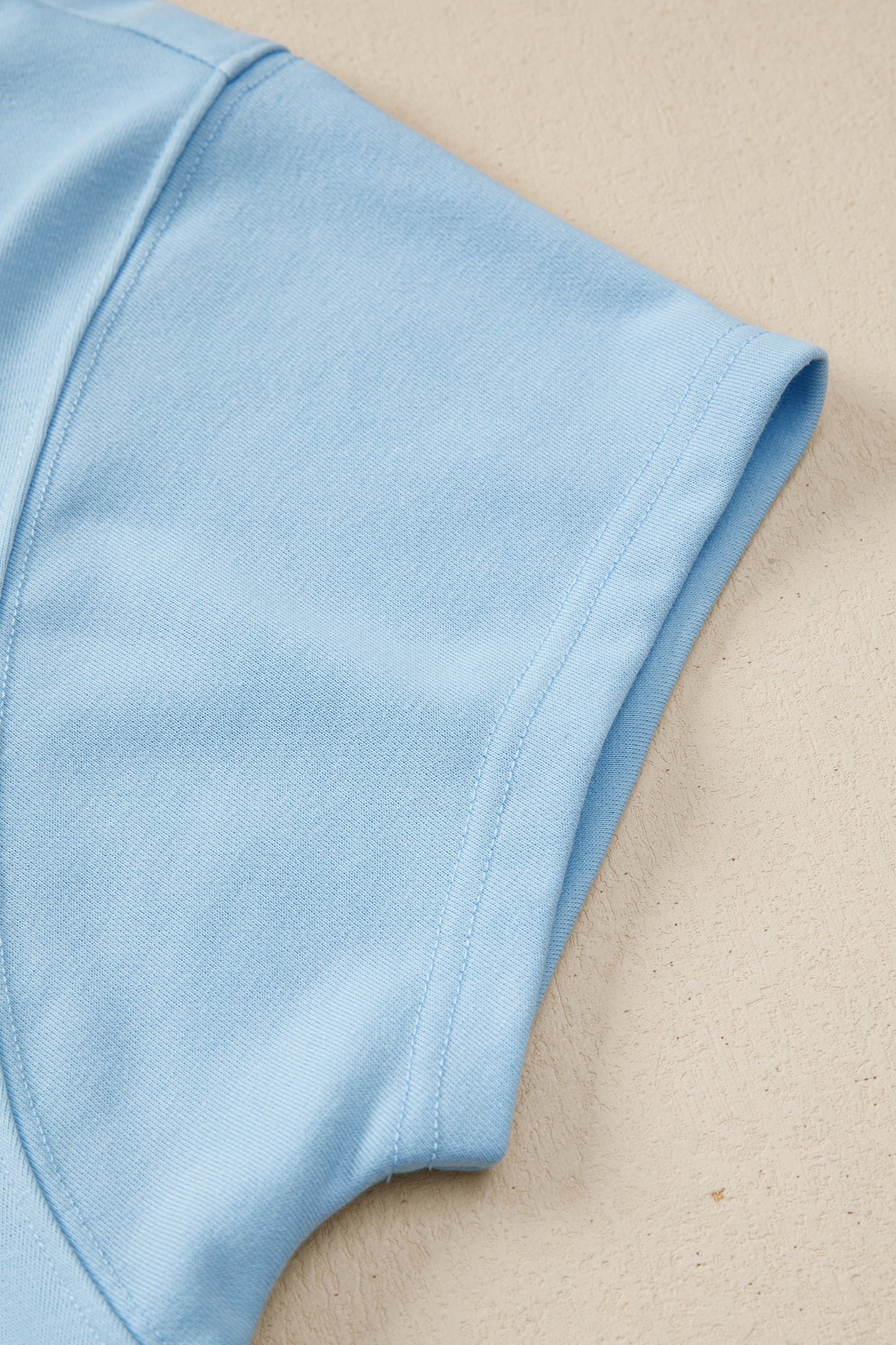 Blue Solid Color Loose Tee Drawstring Wide Leg Pant Set