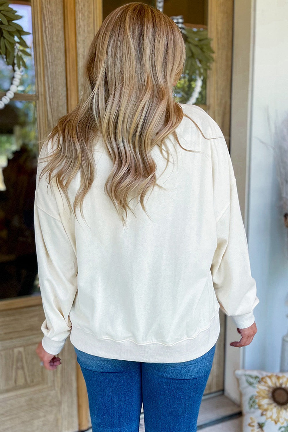 White Halloween Pumpkin Patched Loose Sweatshirt