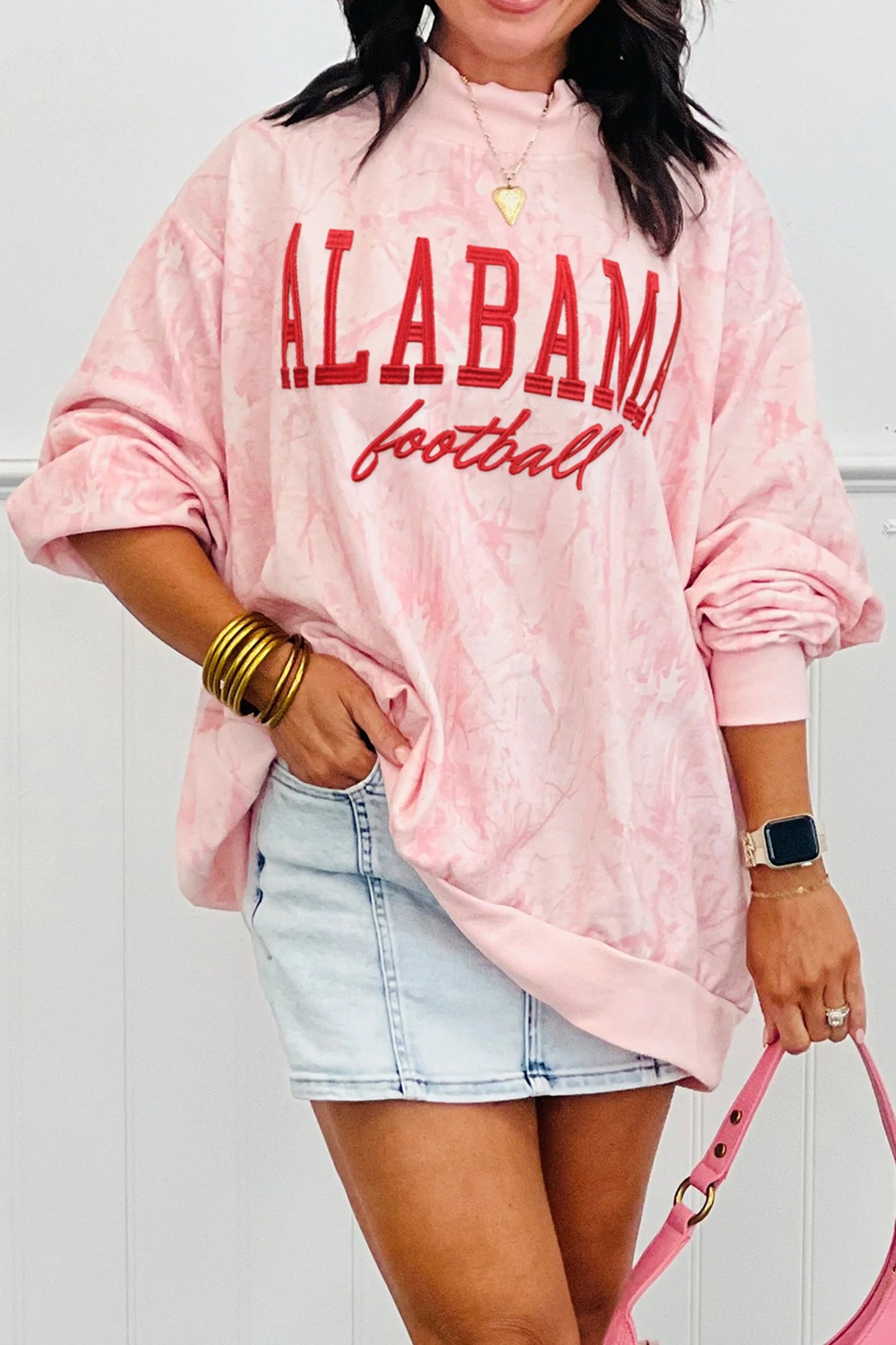 ALABAMA football Embroidered Graphic Mock Neck Sweatshirt (ships 1/17)