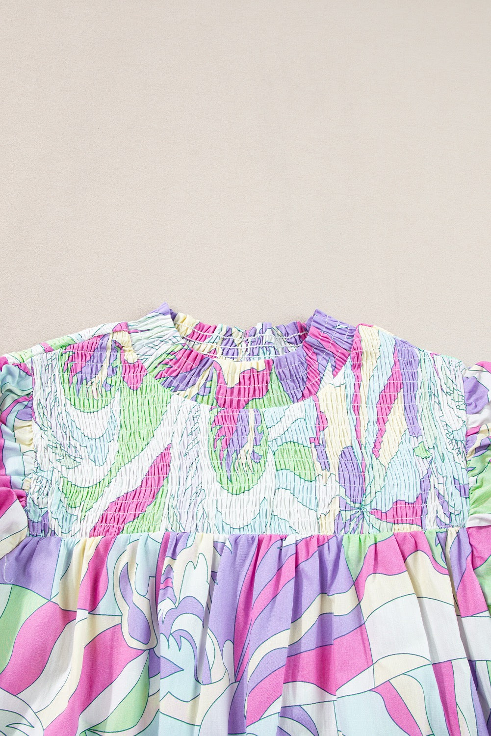 Green Smocked Blouse with Bubble Sleeve