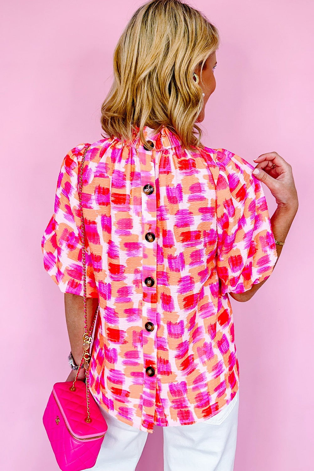 Button Back, High Neck Blouse