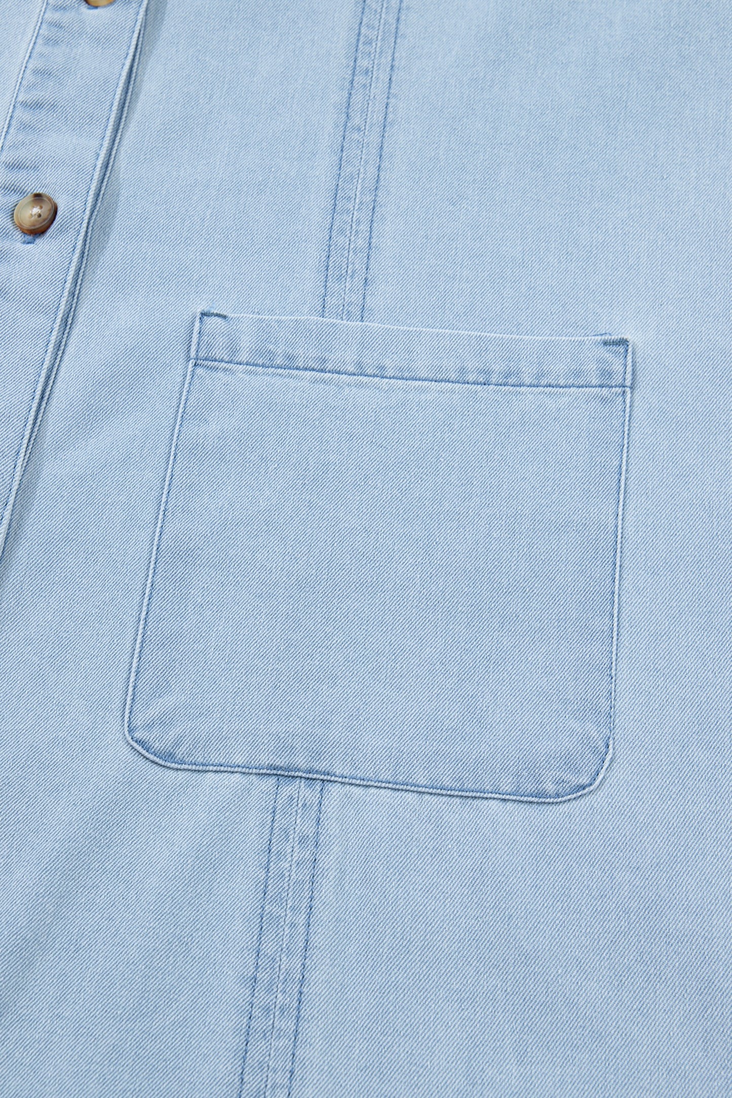 Light Wash Ruffled Edge Collared Shift Denim Dress with Pockets