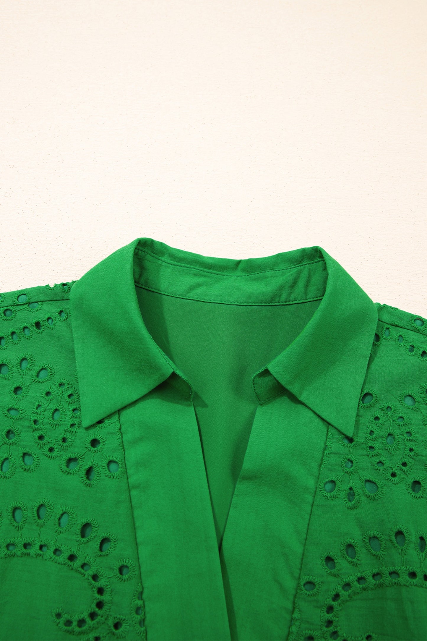 Green Eyelet Embroidered Shirt Dress