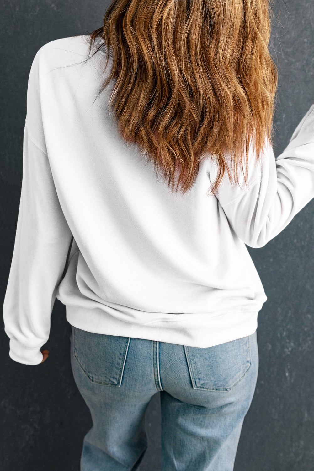 White Pumpkin Face Patched Pattern Halloween Crew Neck Sweatshirt