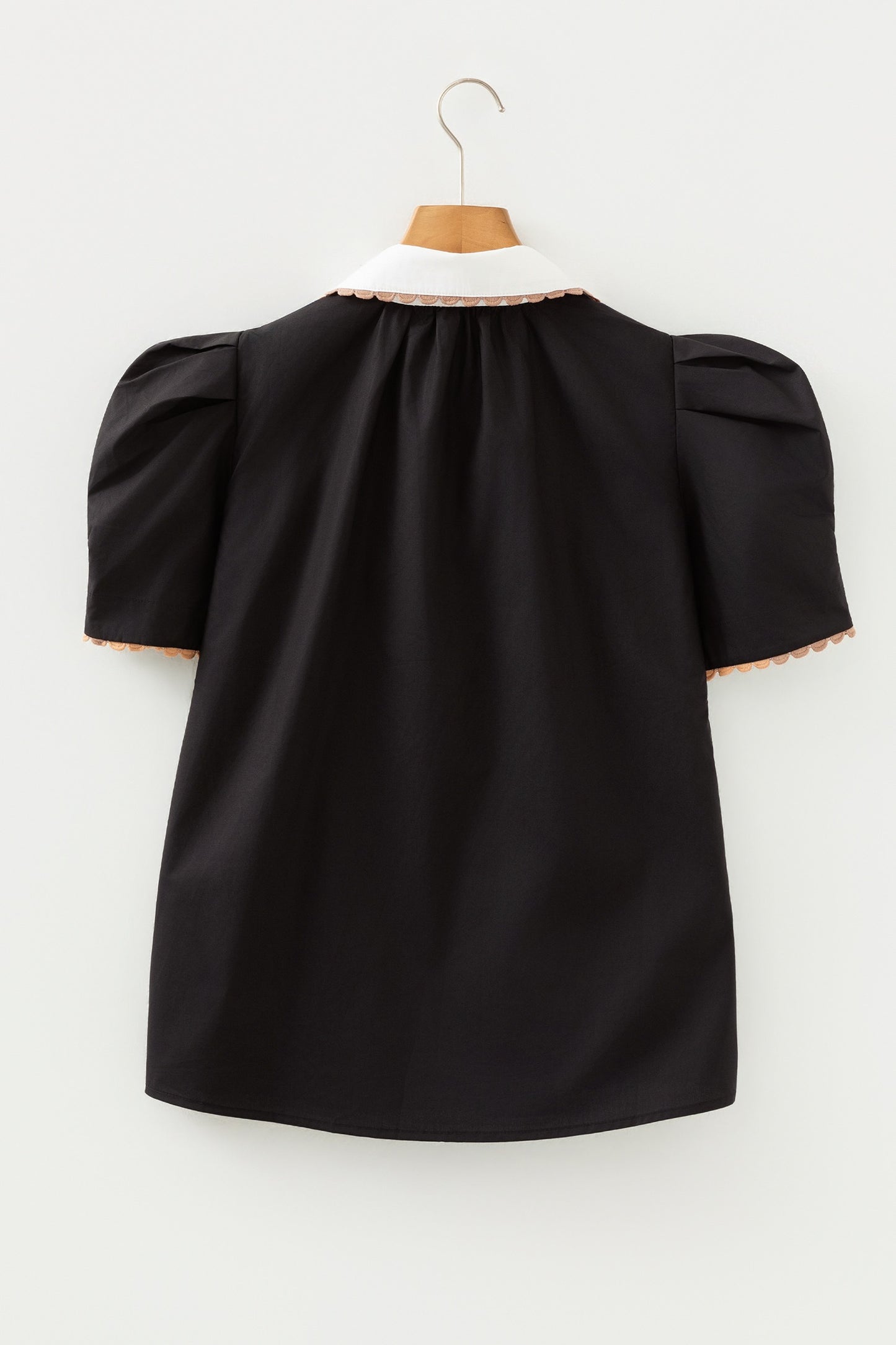 Black Ricrac Trim Color Block Patchwork Collar Short Sleeve Shirt