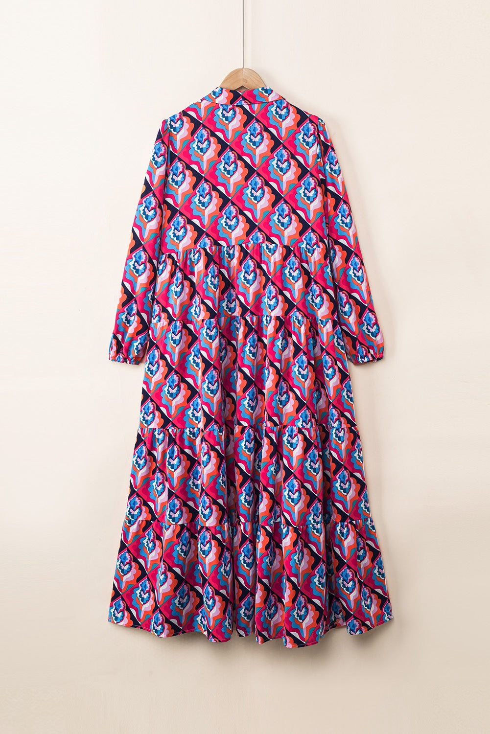 Abstract Geometric Long Sleeve Maxi Dress