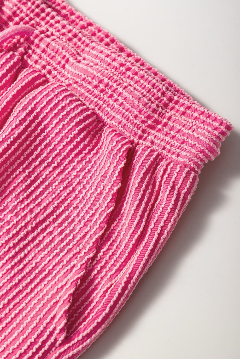 Solid Pink Corded Knit Short Sleeve T Shirt and Wide Leg Pants Set