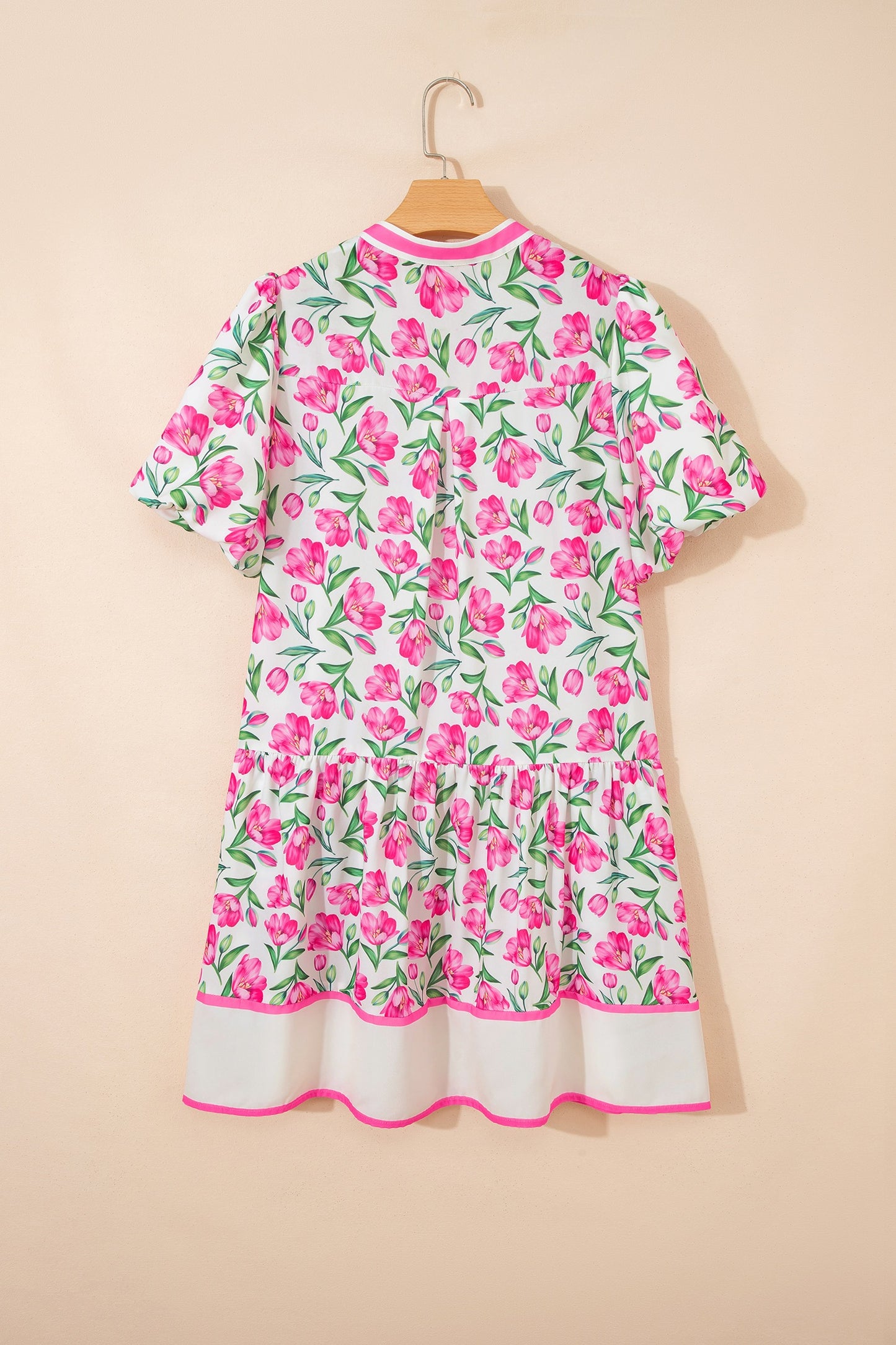 Sweet Floral Print Striped Color Block Trim Dress