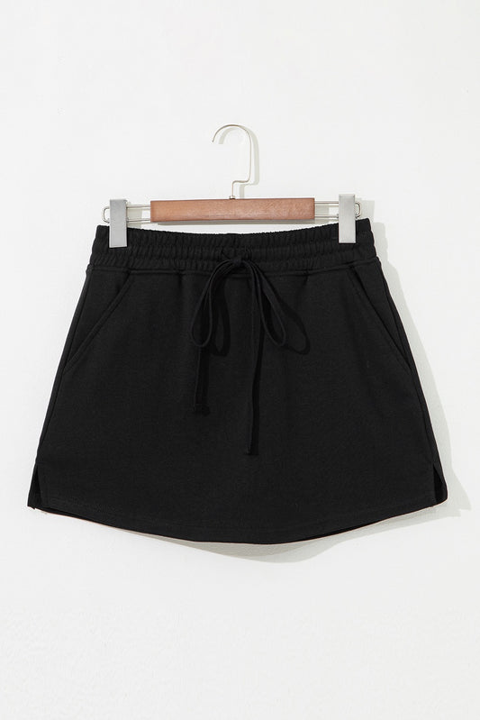 Black French Terry Drawstring Mini Skort