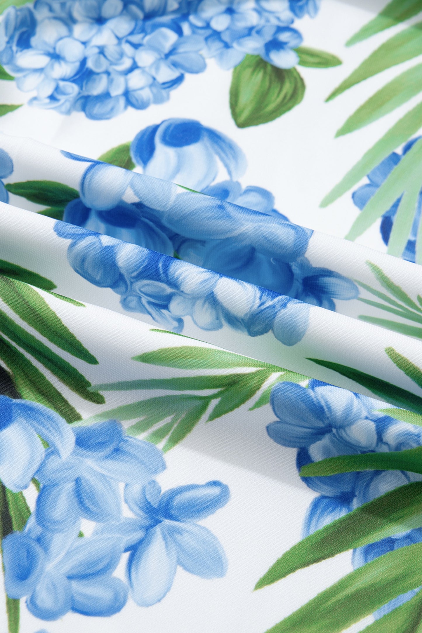 Blue Palm Floral Print Ribbon Knot Ruffle Tiered Sleeve Dress