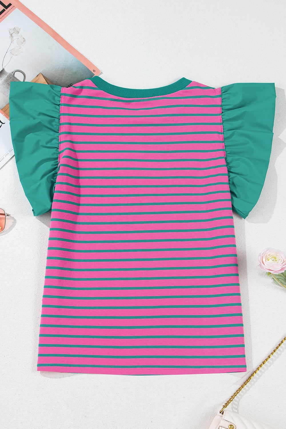 Pink Stripe Crew Neck Blouse