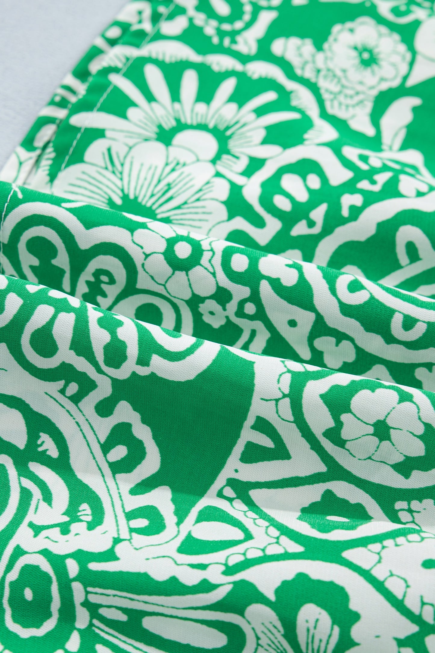Green Flirty Floral Smocked V Neck Top