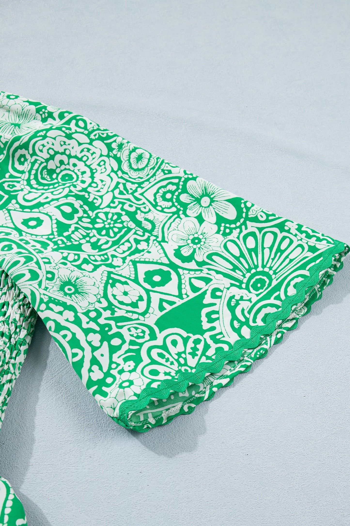 Green Flirty Floral Smocked V Neck Top