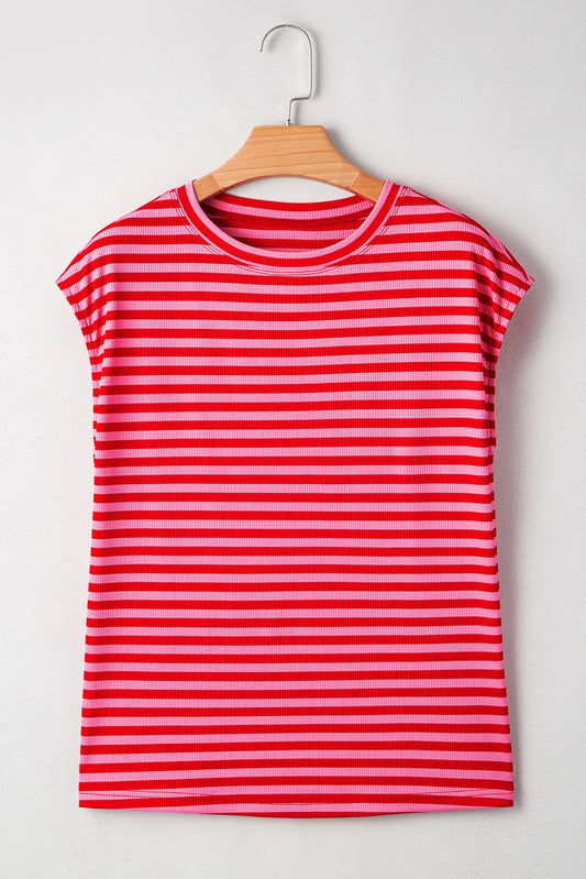 Red Stripe Cap Sleeve Tee