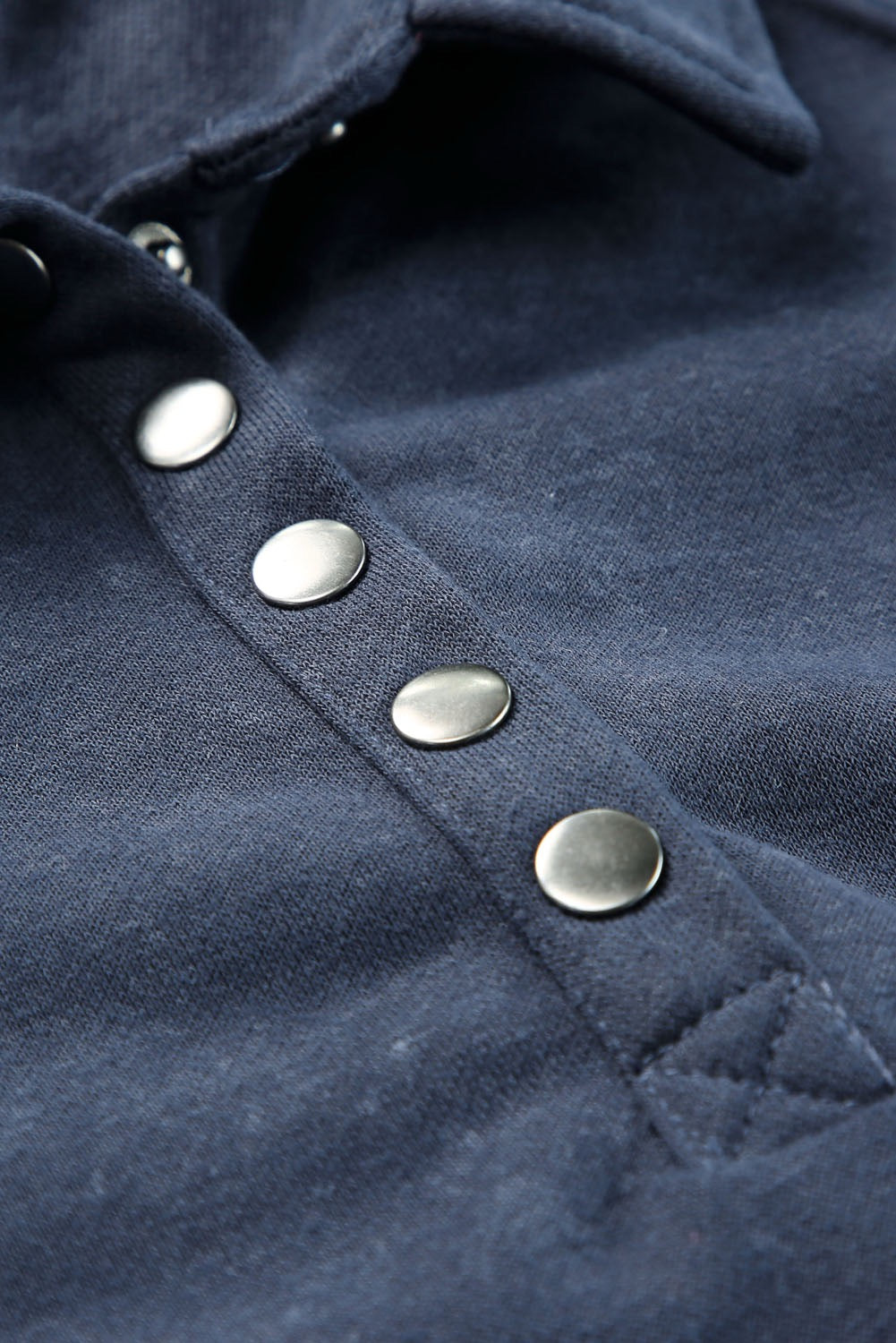 Blue Washed Snap Buttons Lantern Sleeve Pullover Sweatshirt
