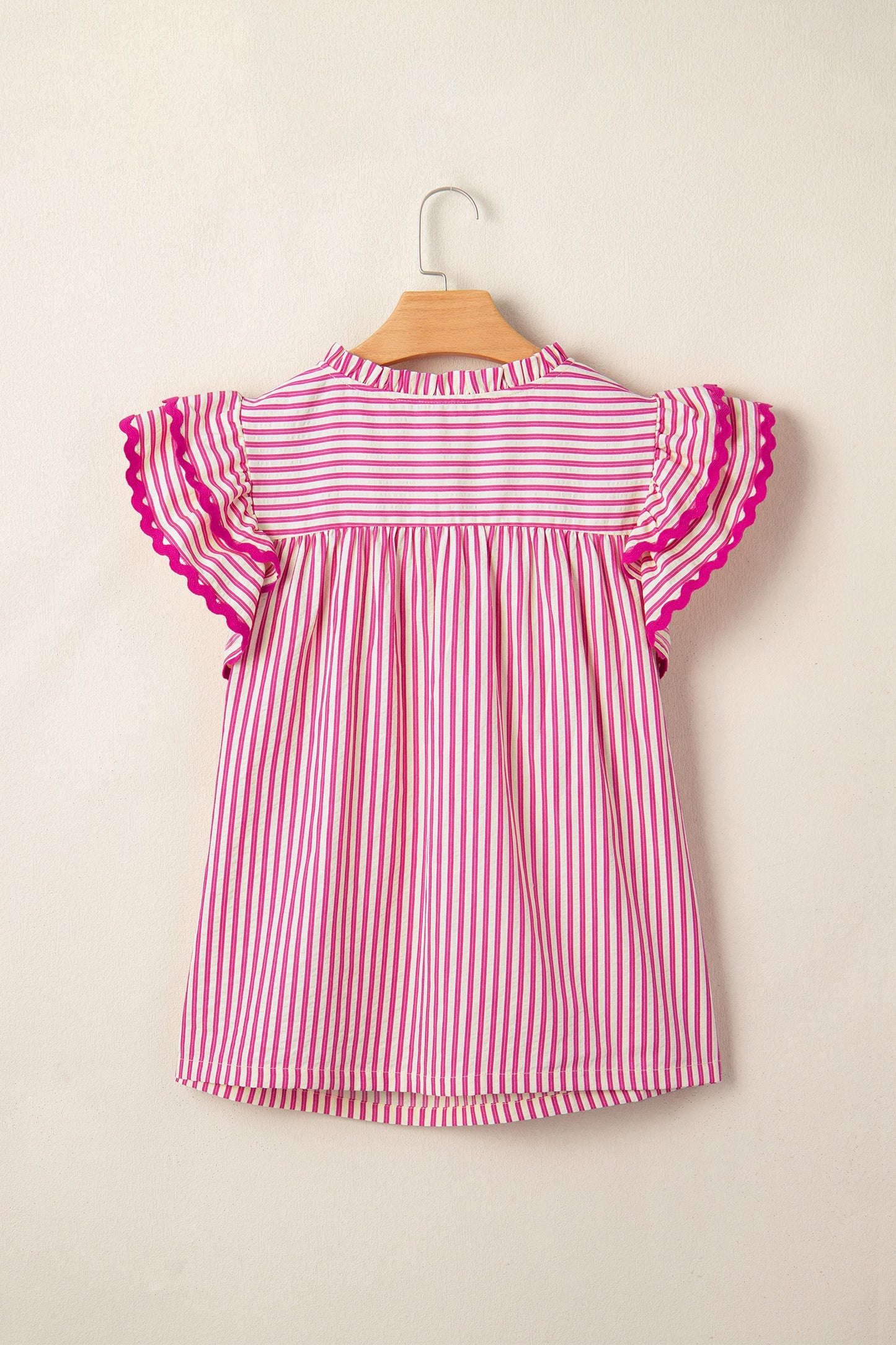 Stripe Shirred Yoke Ruffled Top