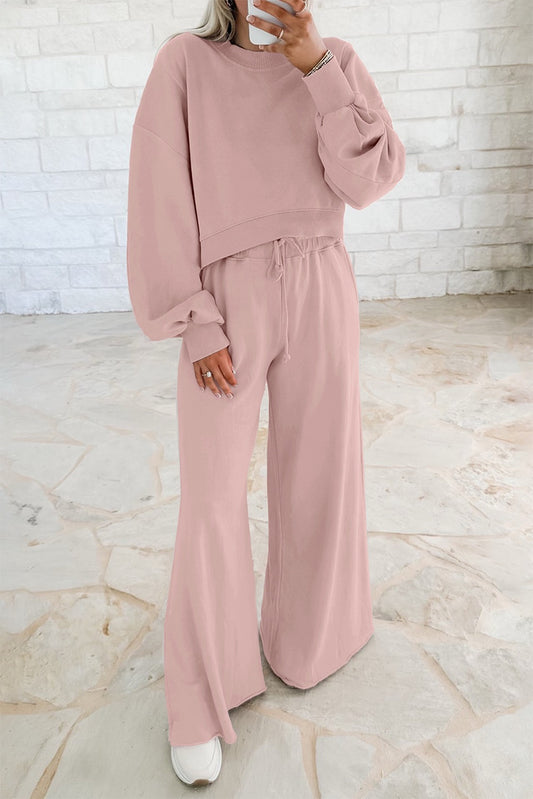 Light Pink Pullover Wide Leg Pants Set