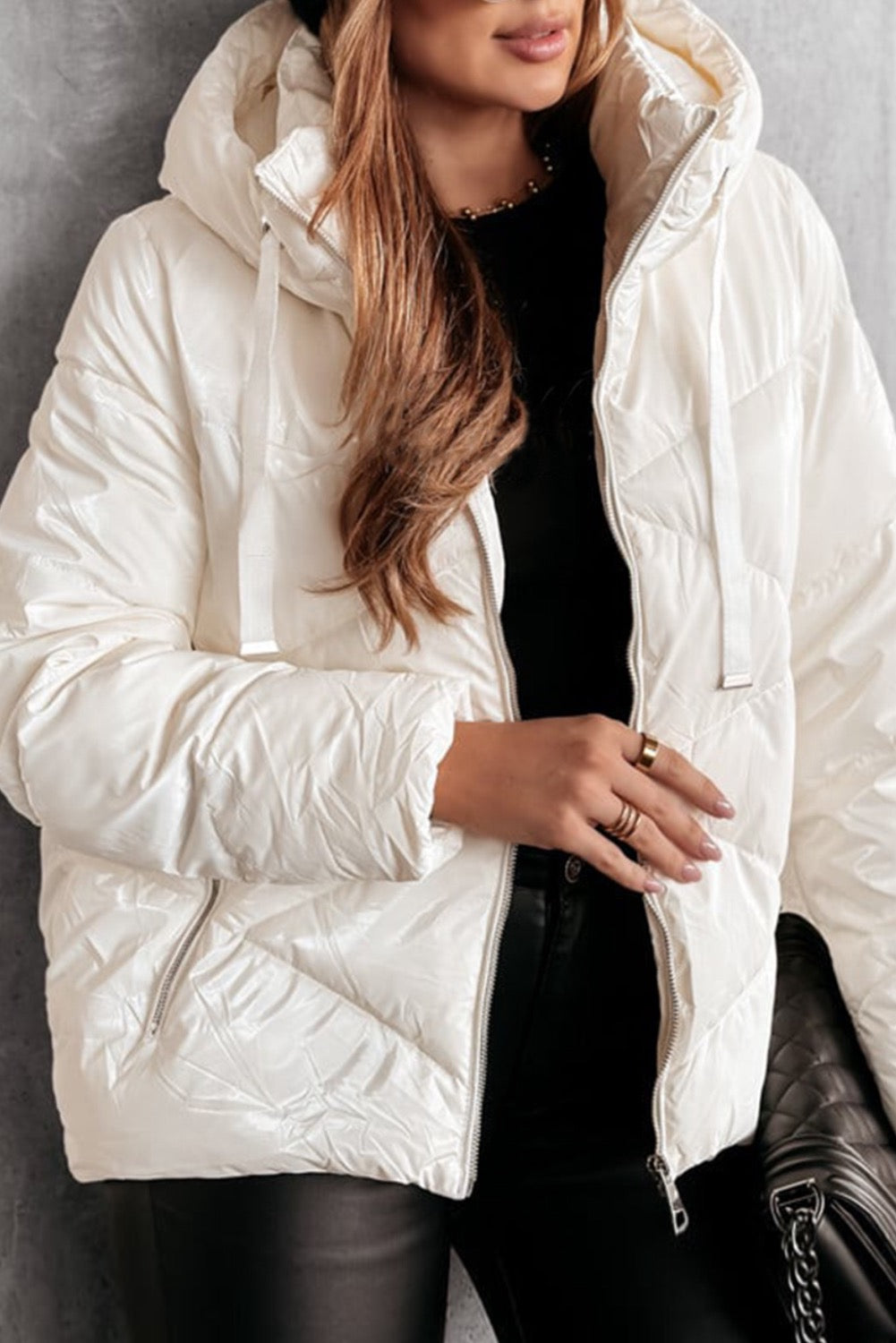 White Quilted Zip Up Puffer Coat