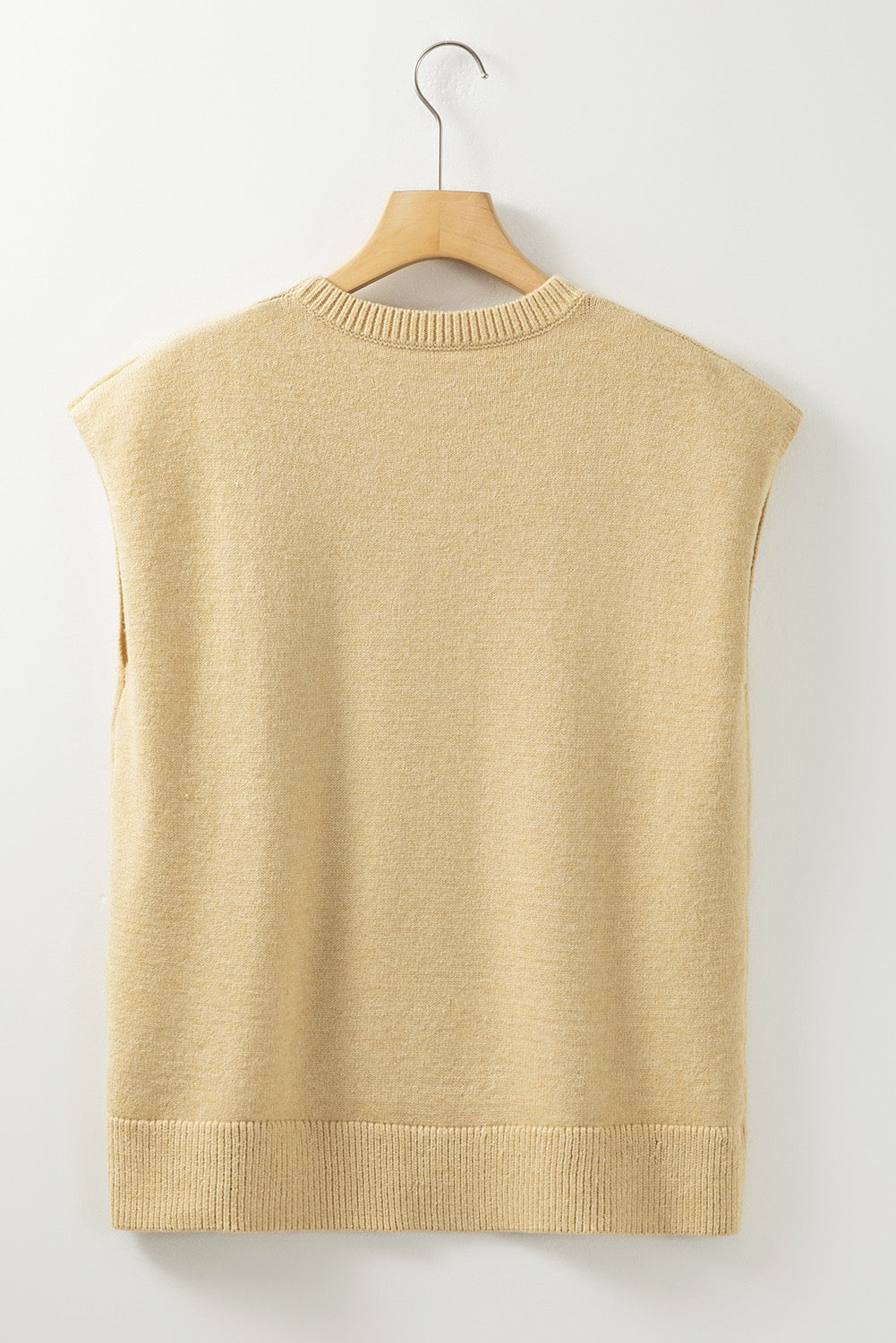 Beige Ribbed Short Sleeve Top