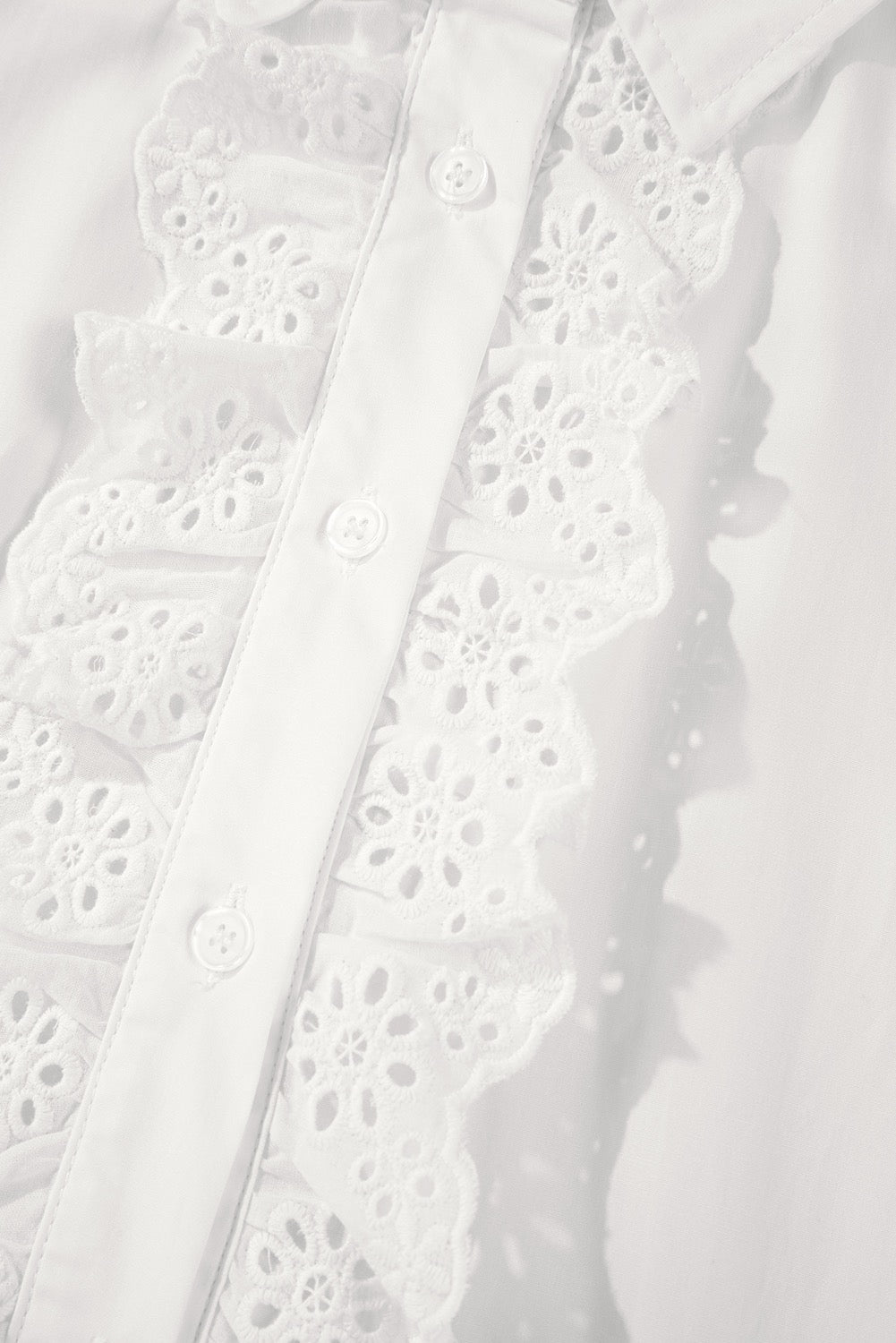 White Lace Turn Down Collar Shirt