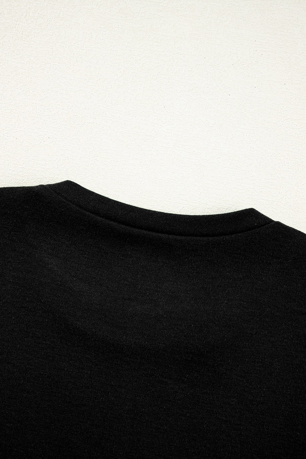 Black Solid Exposed Seam Crew Neck Long Sleeve Top
