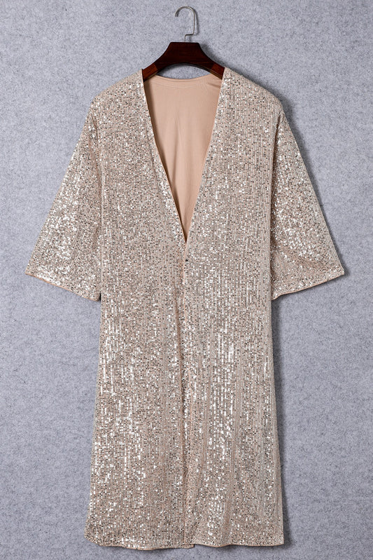 Apricot 3/4 Sleeve Open Front Duster