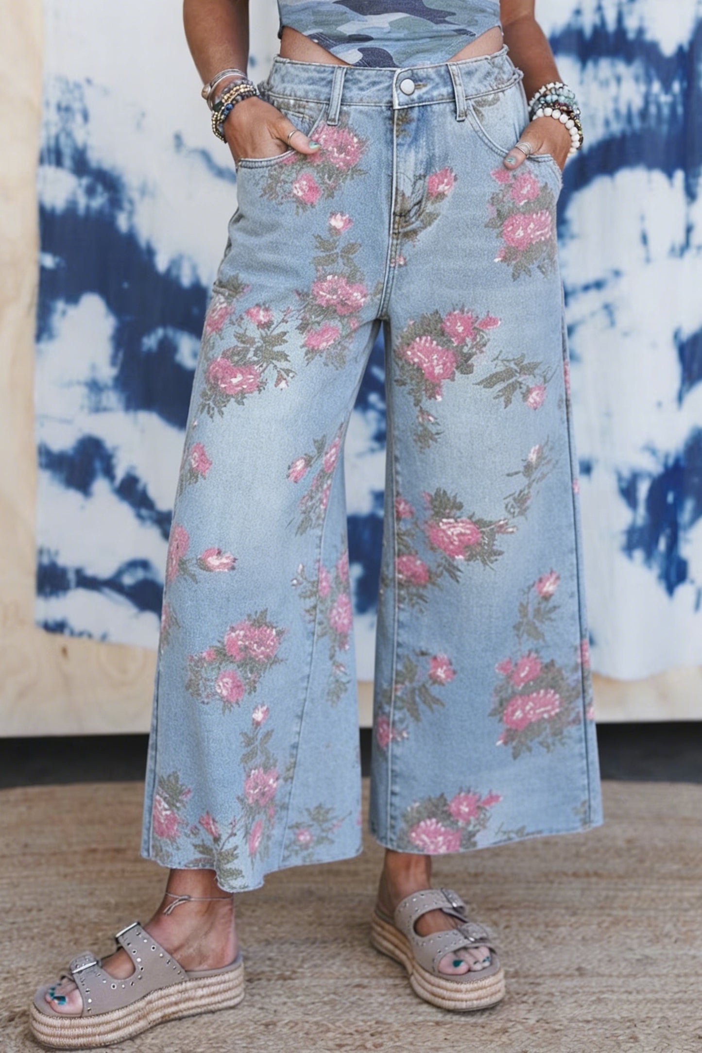 Blue Garden Floral Print Bootcut Jeans
