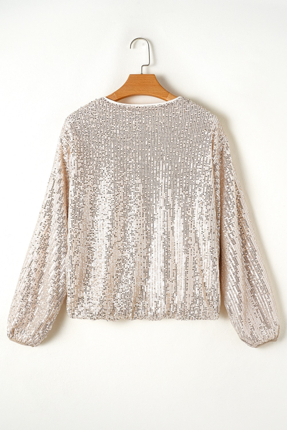 Beige Sequin Zip up Jacket