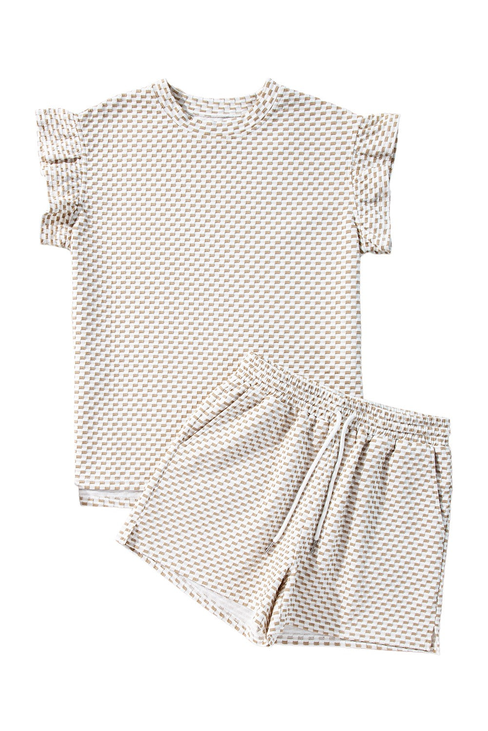 Apricot Textured Ruffled Cap Sleeve Shorts Set