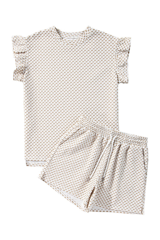 Apricot Textured Ruffled Cap Sleeve Shorts Set