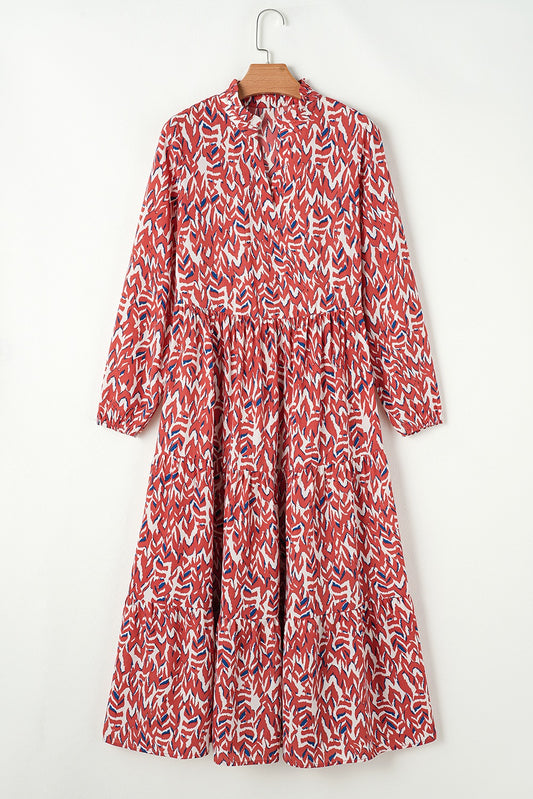 Abstract Print V Neck Maxi Dress