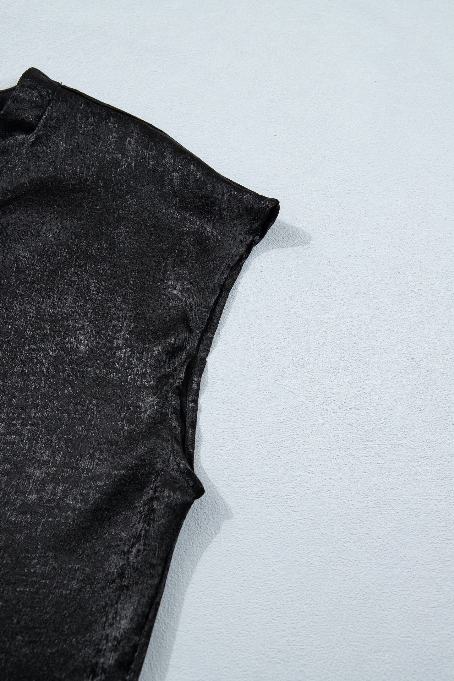 Black Metallic Round Neck Cap Sleeve Top