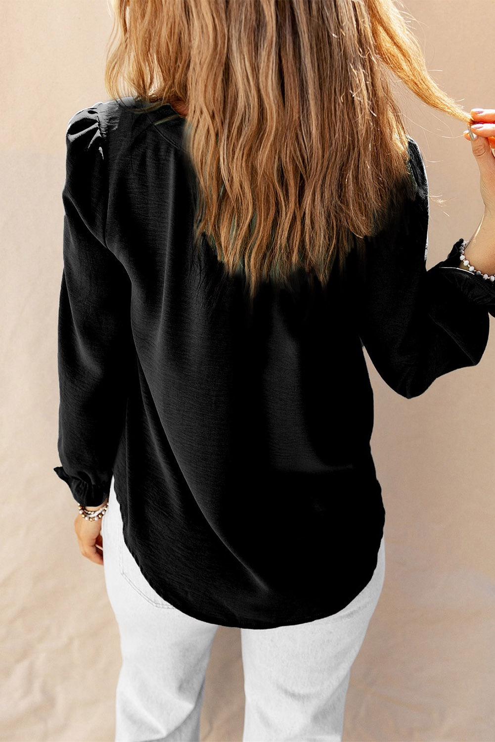 Black Flounce Sleeve Square Neck Top