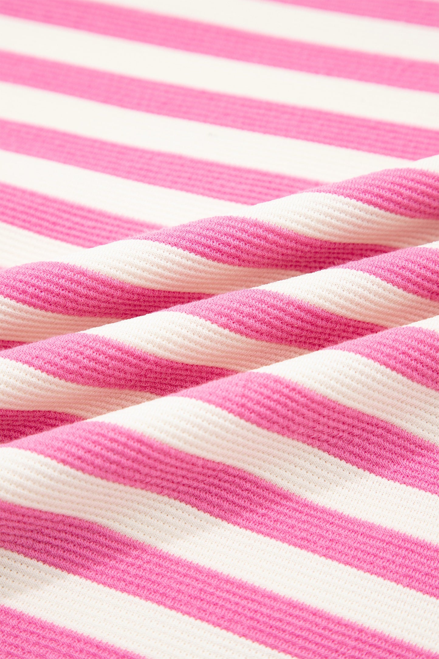 Pink Stripe Contrast Trim Short Sleeve Top Loose Shorts 2pcs Casual Outfit