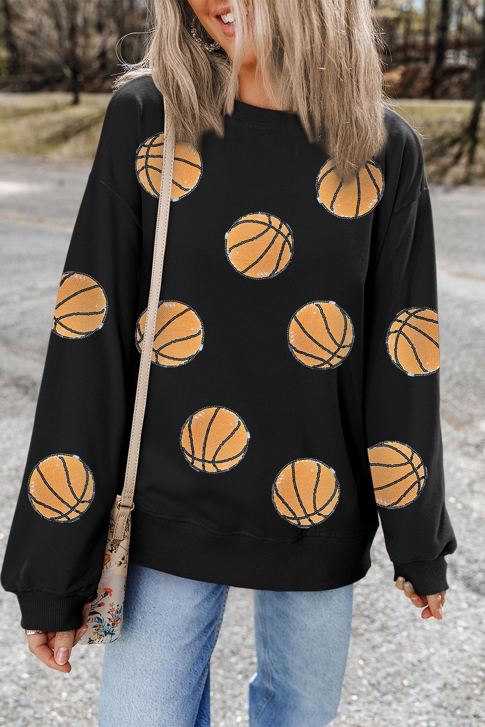 Black Basketball Sequined Sweatshirt