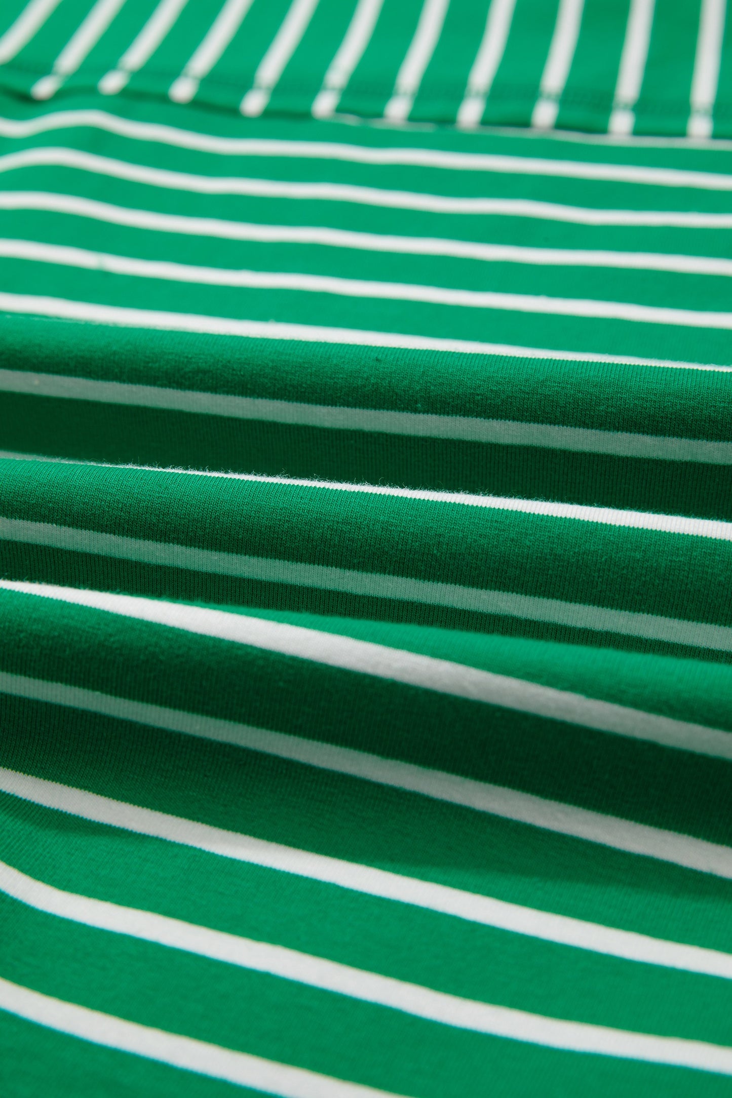 Green Stripe Ribbed Patchwork Seam Detail Half Sleeve Tee