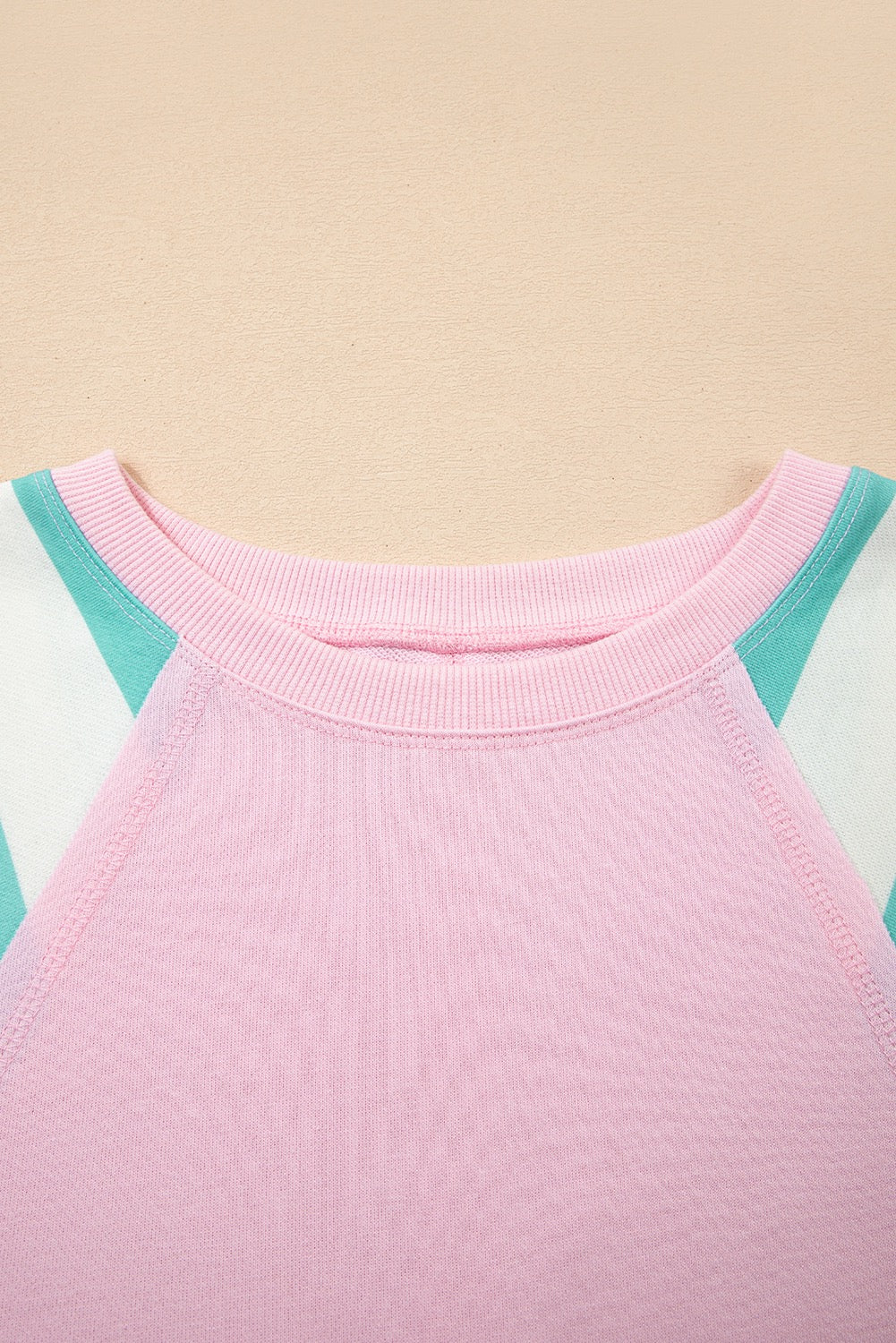 Pink Striped Patchwork Raglan Pullover Top with Slits