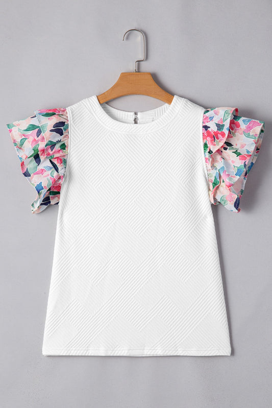 Textured Ruffle Sleeve Knit Top