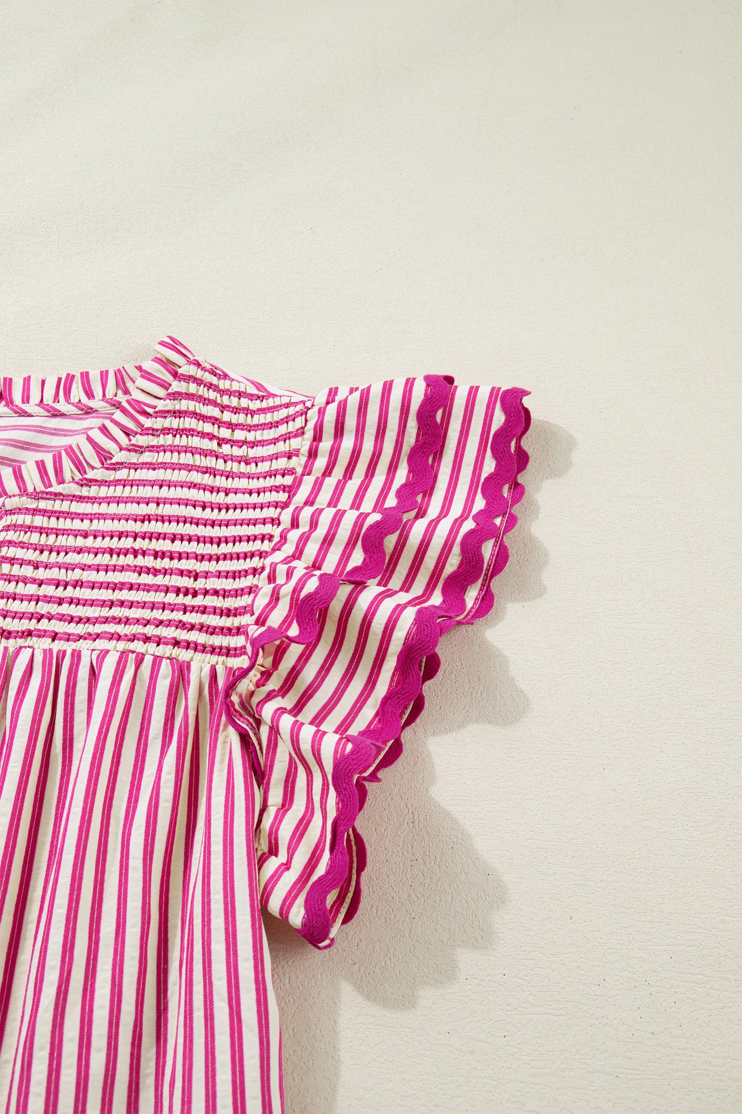 Stripe Shirred Yoke Ruffled Top