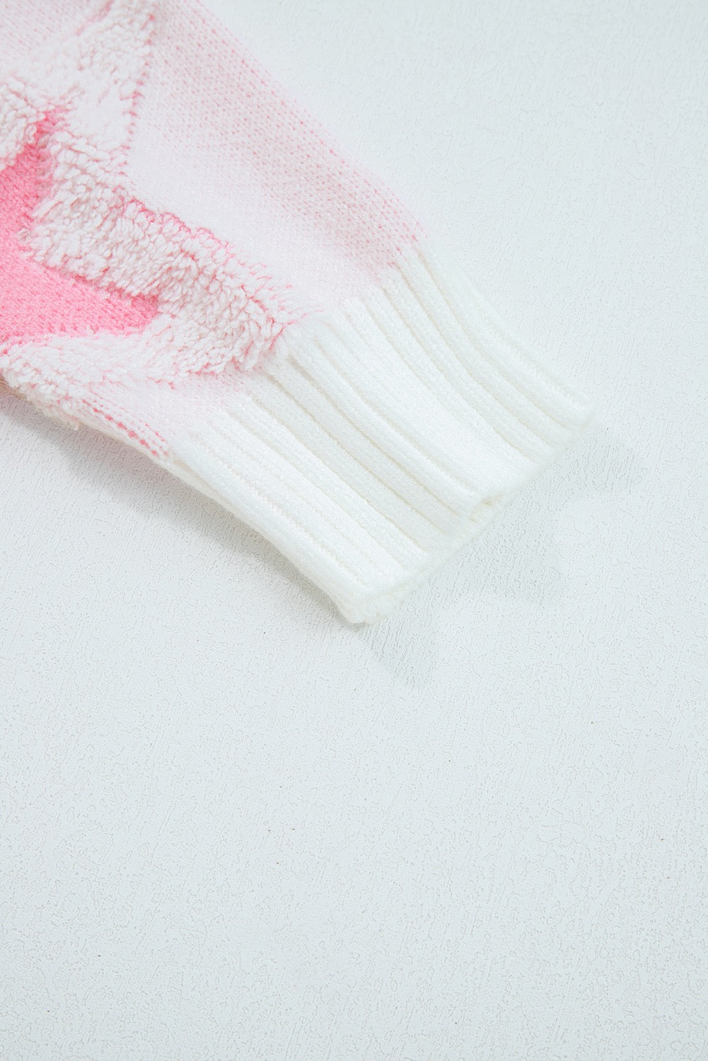 Pink Oversized Star Pattern Ribbed Edge Drop Shoulder Sweater
