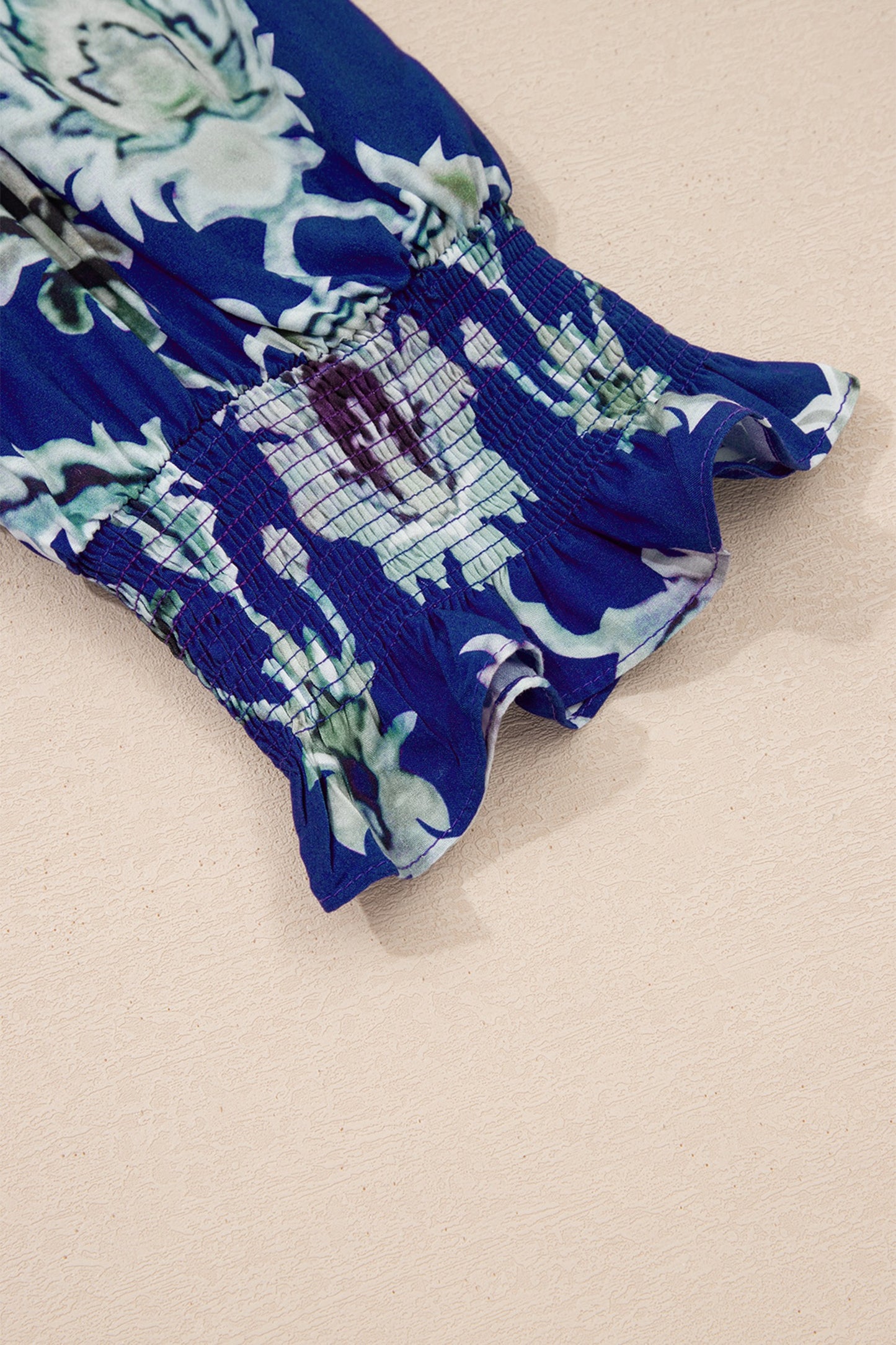 Blue Wild Floral Print Frilled Collar Half Sleeve Maxi